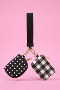 Double Pouch Wristlet – Black Polka Dot/Gingham