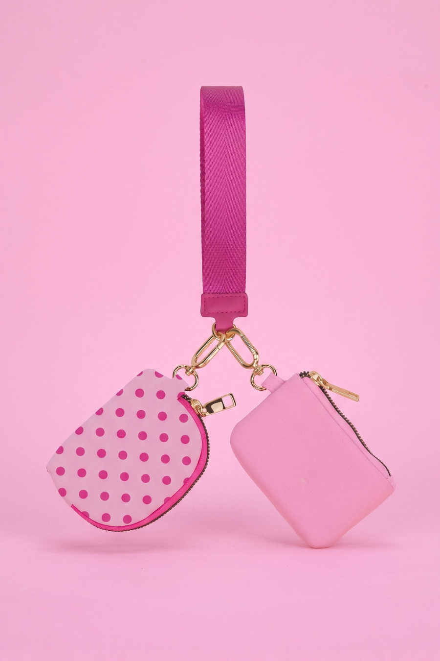 Double Pouch Wristlet – Pink Polka Dot