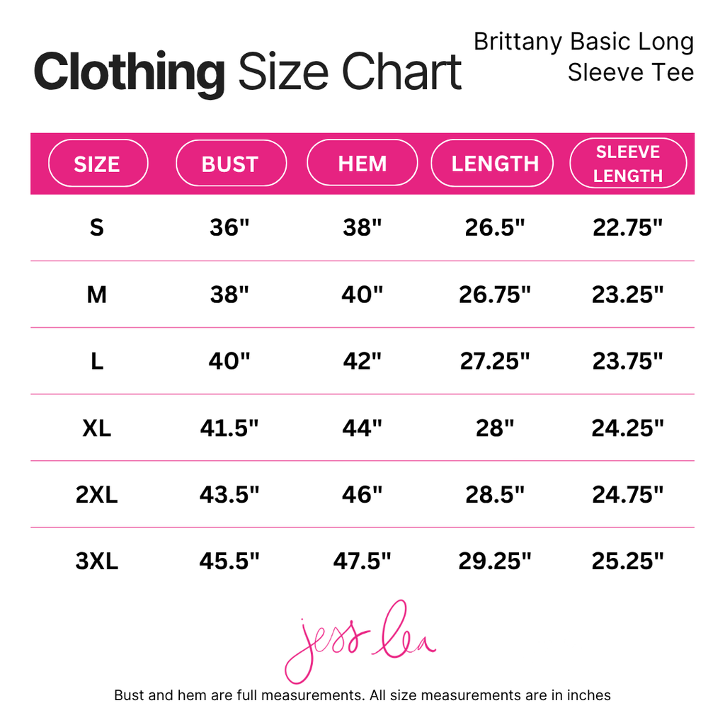 Size chart - Jess Lea