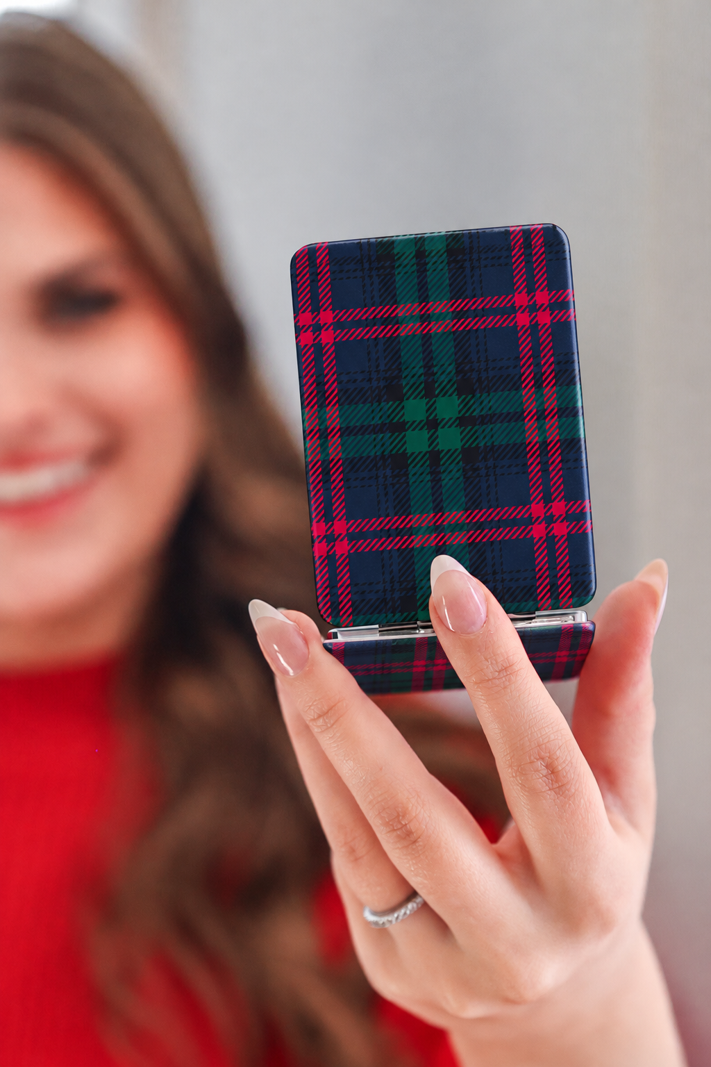Compact Mirror – Navy Plaid