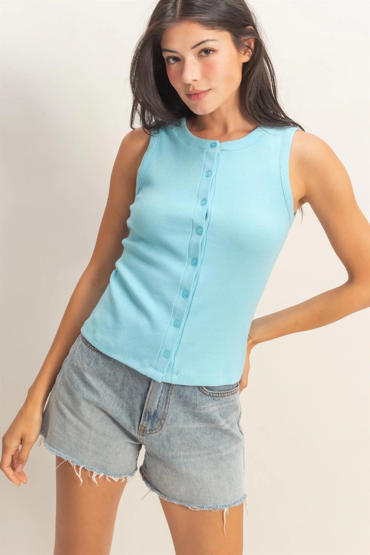 Ribbed Knit Button Down Tank Top ***FINAL SALE***