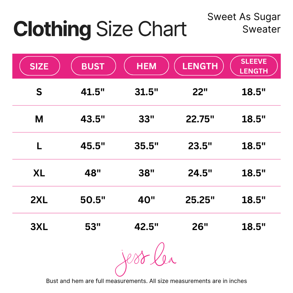 Size chart - Jess Lea