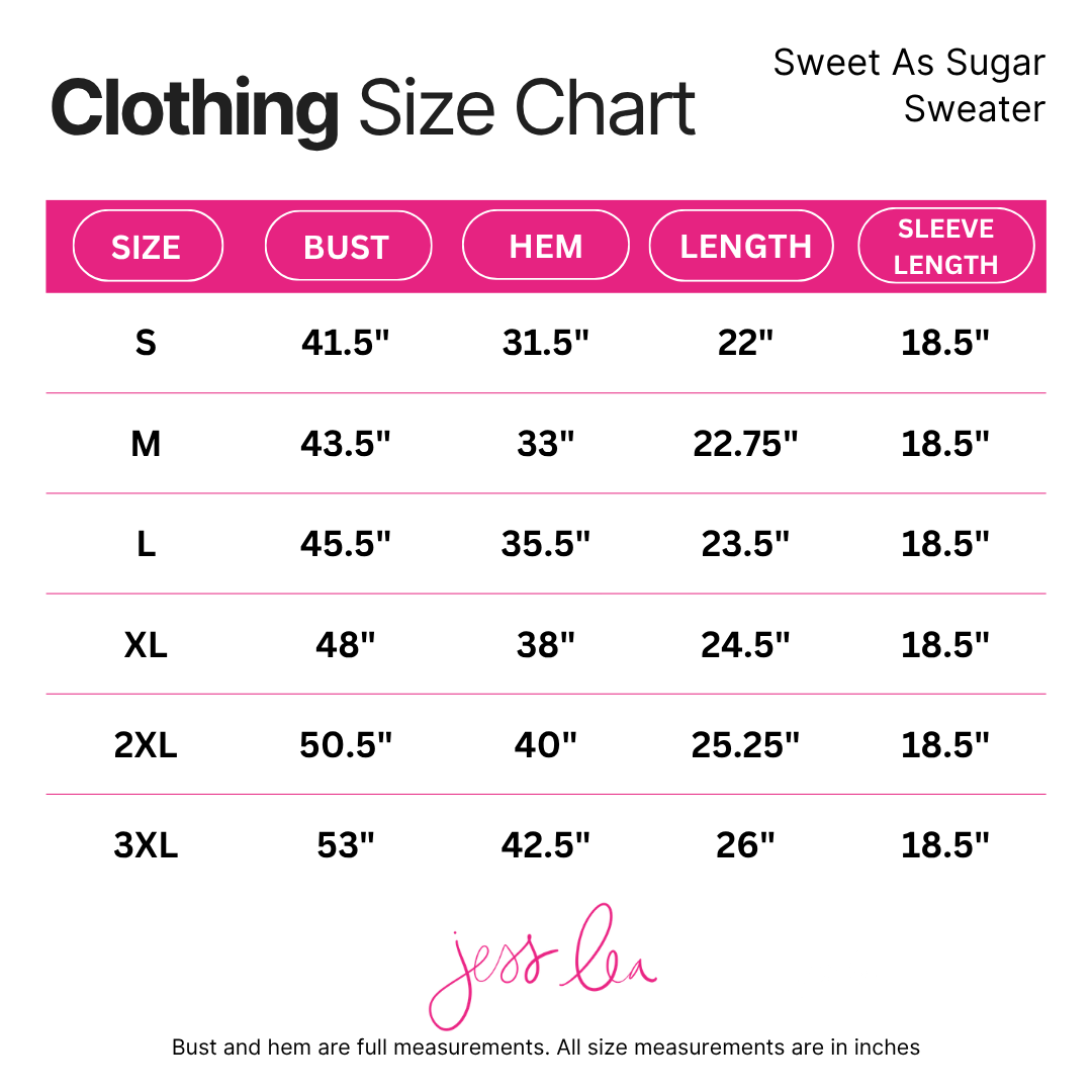 Size chart - Jess Lea